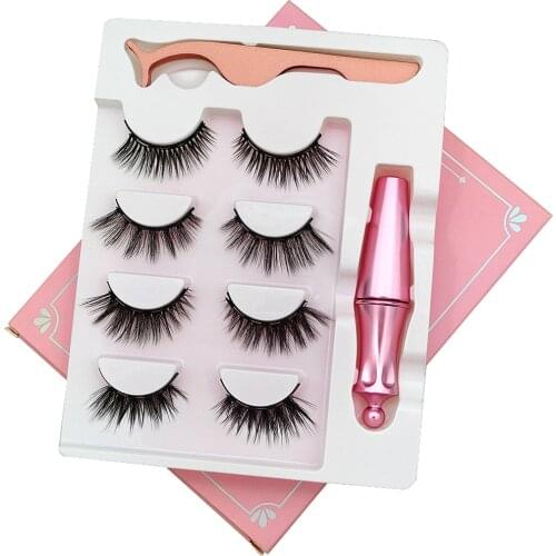 3/4/5 pairs Magnetic Eyelashes Eyeliner Eyelash Curler Set 5 Magnet Natural Long Magnetic False Eyelashes With Magnetic Eyeliner