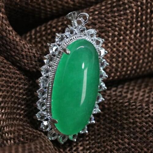 Fashion women oval egg green jades chalcedony pendant rhinestone fit diy necklace natural stone jewelry making 24*38mm B1866