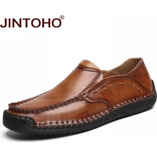 JINTOHO big size 38-48 casual men shoes slip on genuine leather men loafers brand male shoes italian mens flats moccasins