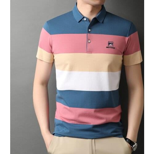 Mens Polo Shirt Business Casual Golf Polos 2021 Summer New Arrival Striped Cotton Slim Breathable Oversized Size Short Sleeve