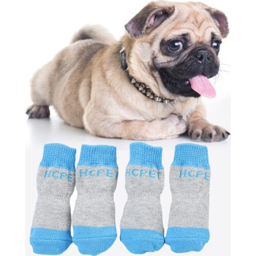 4pcs/Set Pet Dog Cat Socks Small Dog Indoor Cotton Stop-slip Silent Knit Socks Cover Autumn Winter Wear Slip on Paw Protector
