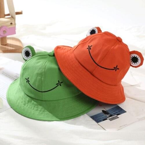 Fashion Frog Bucket Hat Cartoon Panama Fishing Cap Women Summer Autumn Outdoor Hiking Beach Fishing Sunhat Sunscreen