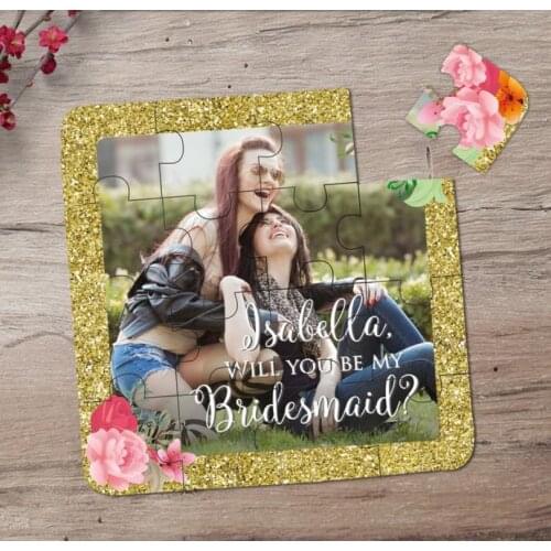 Custom text glitter Bridesmaid Proposal Puzzle Card Funny Will You Be My Bridesmaid Puzzle Unique Bridesmaid Gift Photo Puzzle