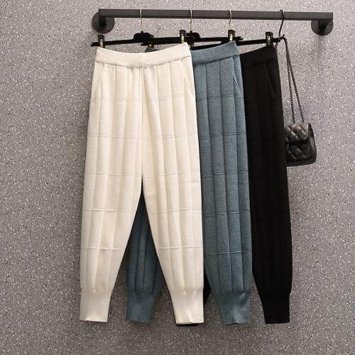 Plus Size Womens Autumn And Winter New Knitted Harem Pants High Waist Slimming Casual Grandma Trousers Loose Clothing y1074