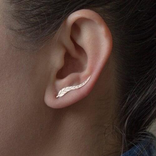 Shellard Vintage Leaf Design Leaves Ear Crawler Stud Earring Fashion Vines Sweep Pin Earring For Women Jewelry Accessories