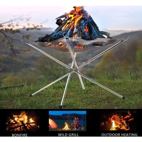 Portable Outdoor Fireplace Stainless Steel Folding Grill Rack Bonfire Wood Burning Travel Picnic Camping with Carrying Bag