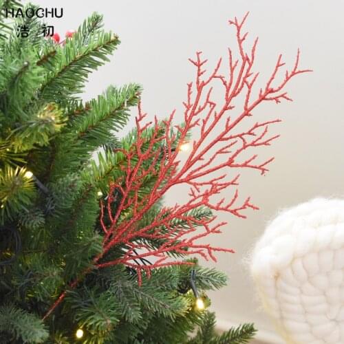 HAOCHU 5pcs Red Coral Branches Plant Artificial Flower Christmas Tree Drop Ornament Home Wedding Room Party Favor