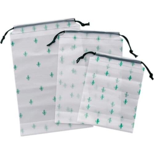 3Pcs/set Bear Cactus Cat Drawstring Waterproof Travel LuggageHome Clothes Storage Bag Shoes Organizer Pouch Packing Bags