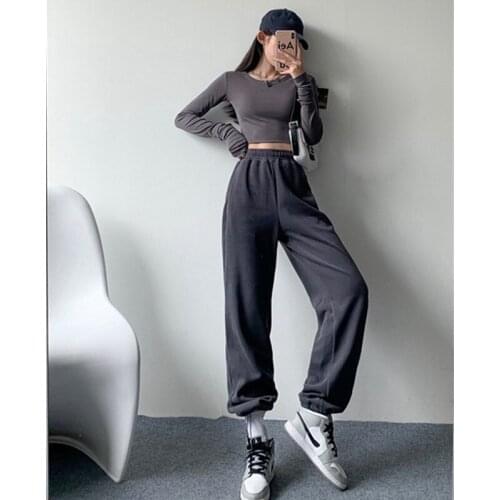 Real shot 2021 new fashion sweatpants womens casual leggings with high-waist straight-leg pants