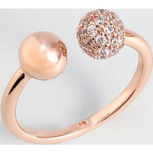 Original 925 Sterling Silver Ring Rose Polished & Pave Bead Open Ring With Crystal For Women Wedding Party Gift Europe Jewelry