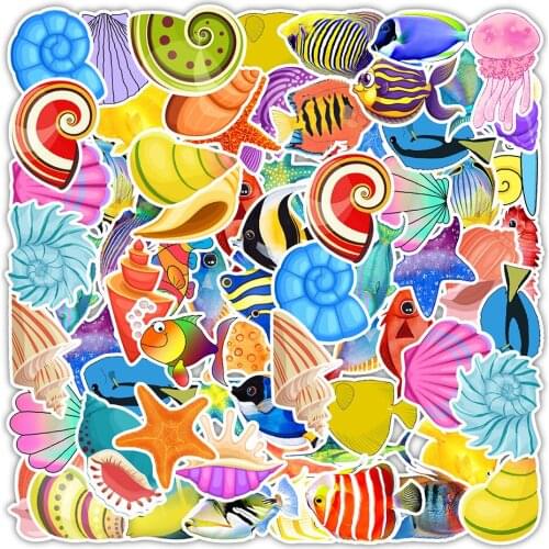 10/50PCS Anime Cartoon Color Ocean Girl Kawaii Funny Toy Sticker Balance Car Decoration Cute Boy Child Sea Laptop Gift Cup Conch