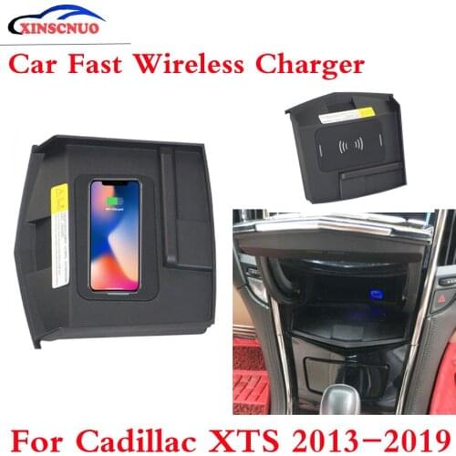 10W QI Car wireless Charger Photo For Cadillac XTS 2013-2017 2018 2019 Fast Charging Case Plate Central Console Storage Box