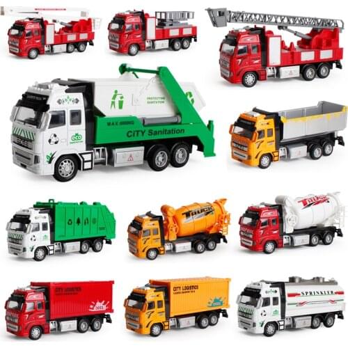 15 types 1/32 4d back of the car city Construction Container garbage trash Muck Cement mixer fire truck watering cart model toys