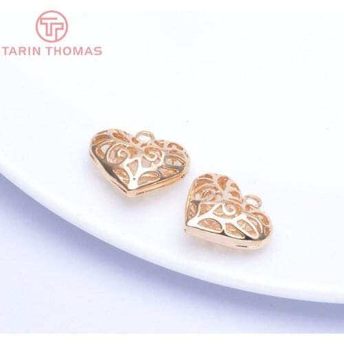 4PCS 18x16.5MM 24K Champagne Gold Color Plated Brass Heart Charms Pendants High Quality Diy Jewelry Accessories