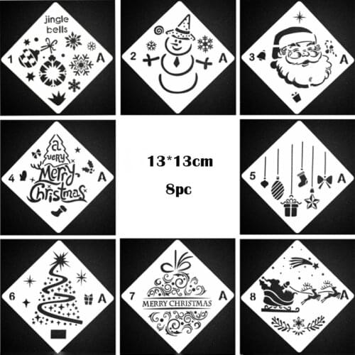 8PC Christmas Painting Template Diy Album Scrapbooking Decor Stencils Coloring Embossing Office School Supplies Reusable