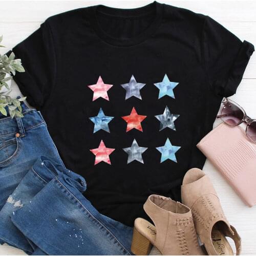 Watercolor Stars Colored Print 100%Cotton Women Tshirt Unisex Funny Summer Casual Short Sleeve Top Planet Lovers Shirt Gift Tee