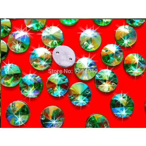 ZBROH Free shipping Round 10mm Green AB colour sew on Acryl crystal rhinestones accessory gemstone loose beads 200pcs/lot