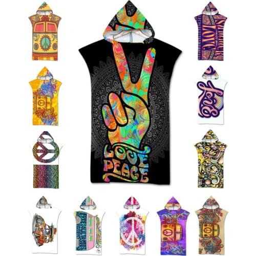 Free shipping Gift Peace Sign Love Butterfly Free Soul Words Mandala Pattern Large Hooded Swim Surf Bath Beach Towel Poncho