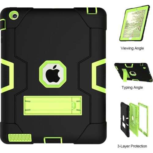 For Apple iPad 2 3 4 9.7inch Models Shell 9.7IPS Armor Shockproof Silicon Hard Cover Built with Kickstand Anti-Fall Tablet Cases