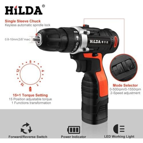 Electric Drill Cordless Screwdriver Lithium Battery Cordless Screwdriver Power Tools Cordless Drill