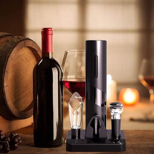 Electric Wine Corkscrew Set Automatic Wine Bottle Opener with Aluminum Foil Cutter, Wine Pourer, Vacuum Stopper for Home Kitchen