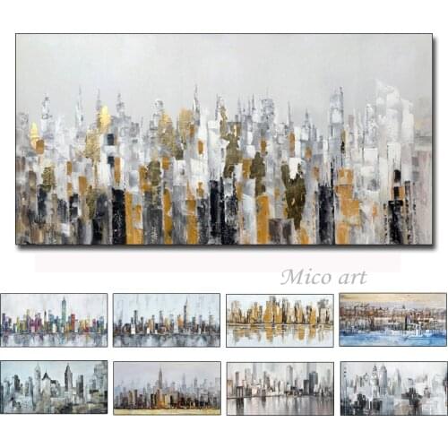 City Building 100% Hand Painted Oil Paintings on Canvas Abstract Painting Wall Picture for Living Room Home Decor Art No Framed