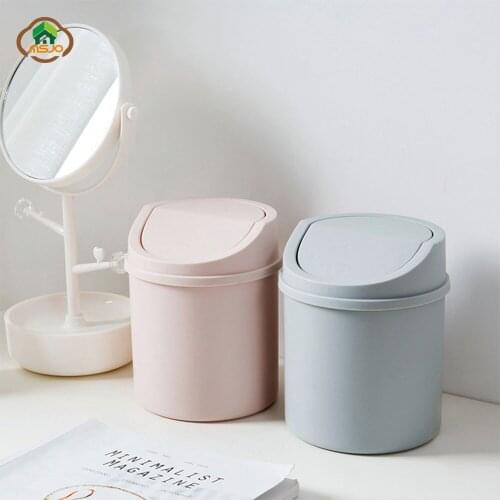 MSJO Mini Waste Bin For Recycling Desktop Small Creative Plastic Dustbin Garbage Basket Home Table Bedroom Office Dustbin Trash