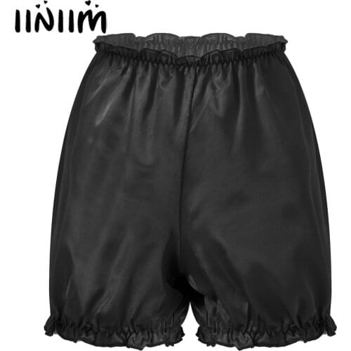 Mens Glossy Boxer Shorts Satin Frilly Underpants Sissy Underwear Nightwear Casual Solid Color Mid Waist Elastic Waistband Shorts