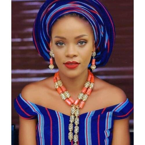 Latest Coral Gold Traditional African Wedding Beads Jewelry Set Original Coral Statement Necklace Set Bride Jewelry Set CNR300