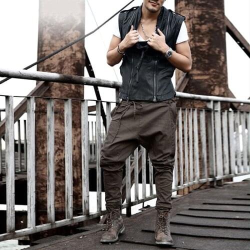 New Men Spring Trousers Cotton Blend Long Pants Mens Autumn Loose Casual Harem Pants Fashion Drawstring Sashes Male Pant