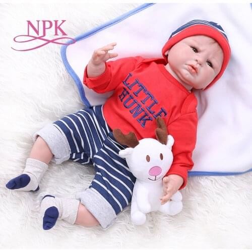 NPK 55CM 0-3Month bebe realitic reborn baby doll lifelike soft touch weighted body rooted hair toys for children