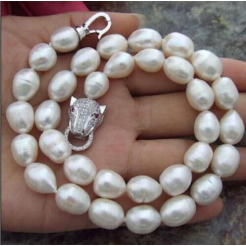 HUGE AAA+ 11-13MM South Sea White Baroque Pearl Necklace 18 inch Leopard Clasp