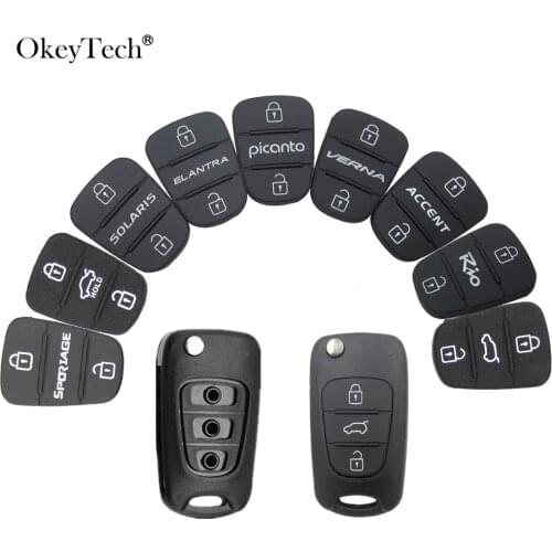 Okeytech 1PC 3 Buttons Folding Remote Rubber Key Pad Shell For Hyundai Picanto Solaris RIO Sportage Elantra For Kia Verna