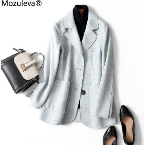 Mozuleva New High Quality Double Sided Cashmere Coat Plaid Slim Soft Japanese Style Womens Woolen Coat for Winter