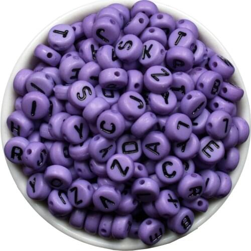 7mm 200PCs Mixed Purple Acrylic Russian Alphabet/Letter Flat Round Beads For Jewelry Making