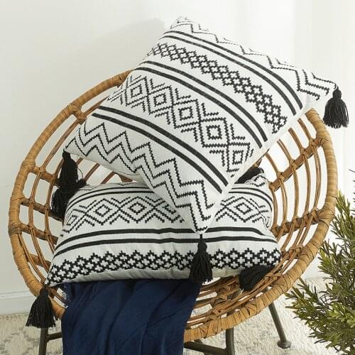Chair Cushions Chenille Geometric Jacquard Tassel Pillowcase Nordic Sofa Cushion Pillowcase Cushion Seat Cushion