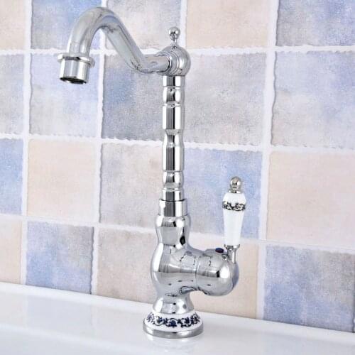 Polished Chrome Ceramic Handle Bathroom Sink Mixer Faucet 360 Rotation Bathroom Kitchen Hot and Cold Water Taps
