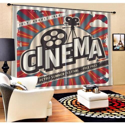 Custom 3D Curtain Printing Retro movie machine film European Curtains Photo Painted 3D Curtain Living room