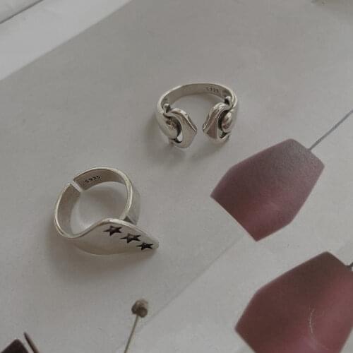 925 Sterling Silver Geometric Thai Silver Rings for Women Men Star Opening Rings Party Jewelry Wholesale