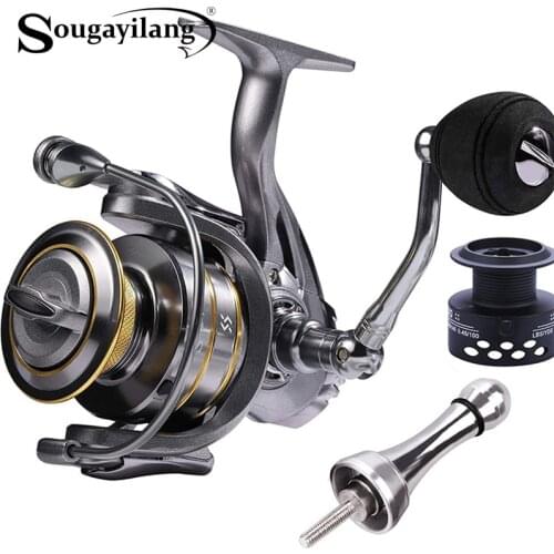 Sougayilang Metal Body Spinning Fishing Reel 13+1BB Double Spool 5.5:1 Ultra Smooth Carp Feeder Reel with Fishing Balance