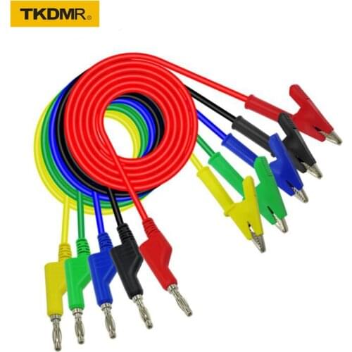 TKDMR 1Set 5Pcs 1M 4mm Banana Plug to Alligator Clip Crocodile Test Probe Lead Wire Test Cable free shipping