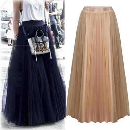 Spring Long Maxi Tutu Skirt Women High Waist Pleated Tulle Skirt Women Autumn Red Mesh Skirt Long