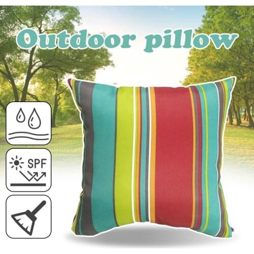 45x45cm Waterproof Square Cushion Colorful Stripe Printed Throw Pillow With Core For Outdoor Garden Sofa Terrace Bench Decor