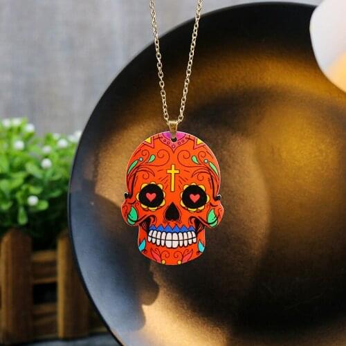 WANGAIYAO Halloween Fashion New Acrylic Personality Skull Cross Couple Necklace Wild Halloween Hip Hop Fear Ghost Head Ornament