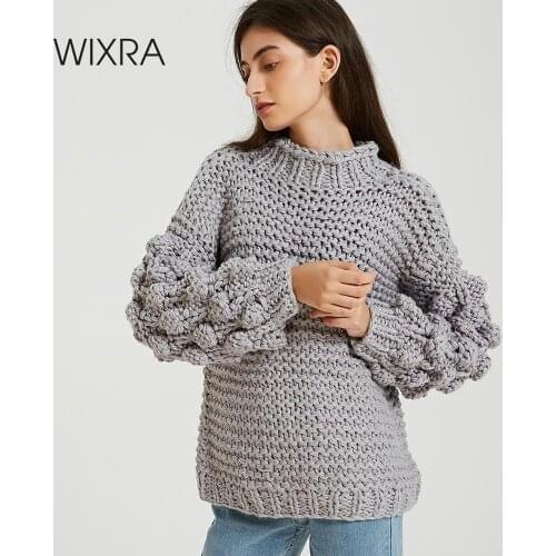 Wixra Casual Loose Autumn Winter Turtleneck Sweaters Women Solid Knitted Sweater Warm Long Sleeve Pullovers