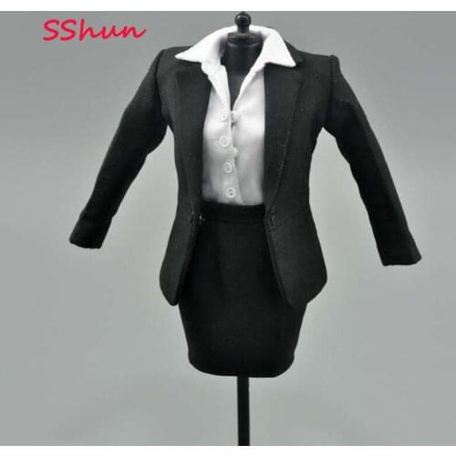 1:6 Scale Female Black suits Work clothes Trendy clothes Office short skirt suit For 12'' Action Figure DIY Accessories
