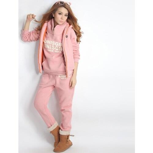 Women Pink Loose 3 Piece Set Oversized 6xl Ropa Casual Tracksuit Warm Mujer Velvet Outfits Conjunto Clothes Fall Winter 2020