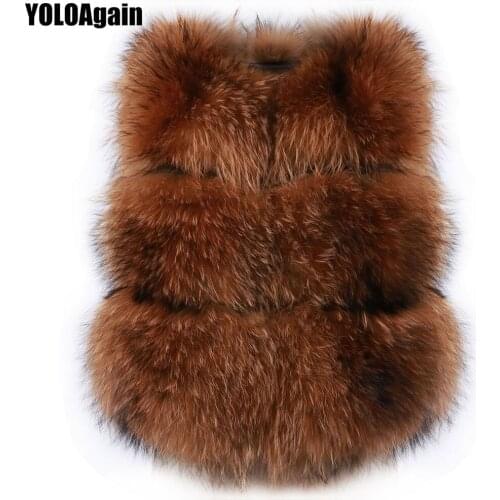 YOLOAgain Winter Warm Women Natural Raccoon Fur Gilet Real Fox Fur Vest Short