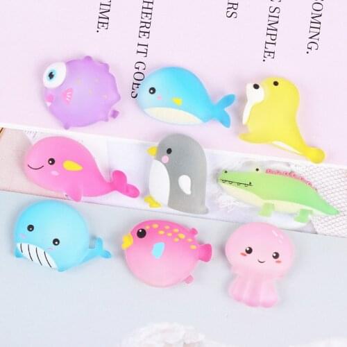 20Pcs Kawaii Resin Cartoon Whale Penguin Jellyfish Flat back Resin Cabochons Embellishments Accessories DIY Hairpin Phone Decor