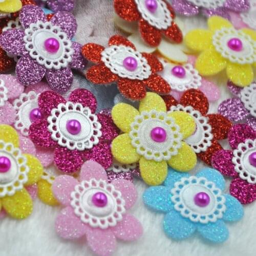 60PCS Padded Sunflowers Felt Flower Appliques 6 Color-Pick color A303